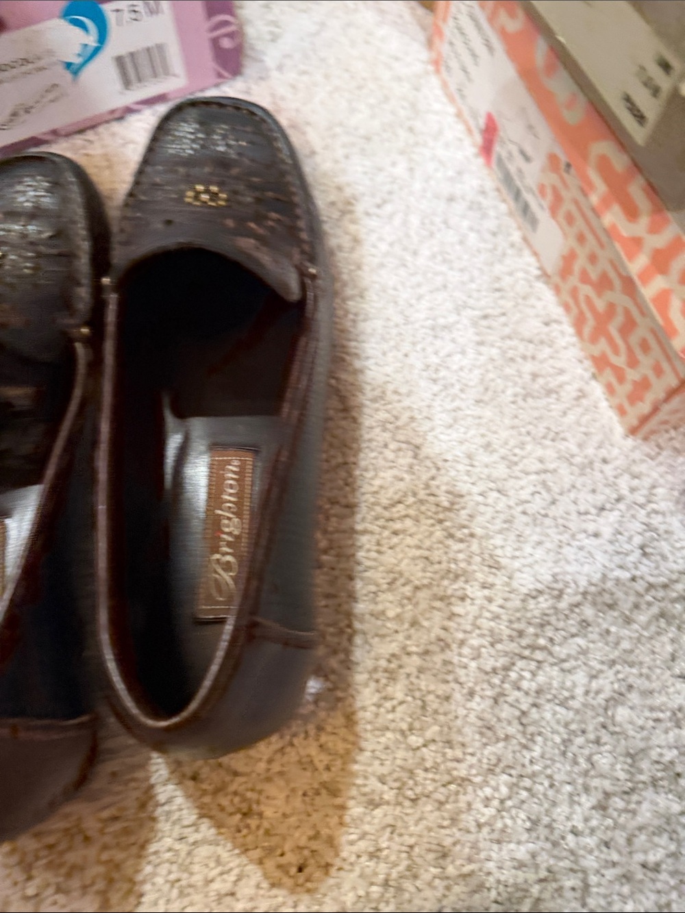 Brighton womens Dark Brown Embossed Leather Slip-Ons - Picture 2 of 3
